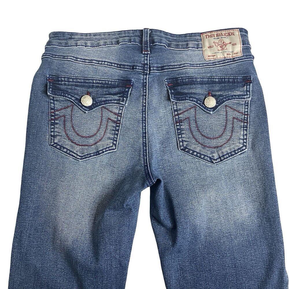 True Religion Billie Mid Rise Jeans 28 Medium Wash Denim Straight Flap Pockets